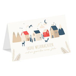 Grußkarte Weihnachten, Motiv Weihnachtsdorf, Danke an Partner