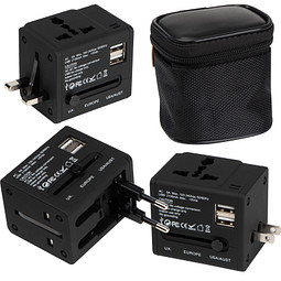 Gummierter Reiseadapter in einem Etui, schwarz