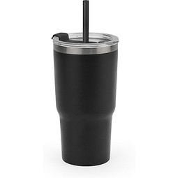 JOYNER M. Kompakter Reisebecher aus Edelstahl (91 % recycelt) mit vakuumisolierter Doppelwand und matter Oberfläche 600 ml, Schwarz