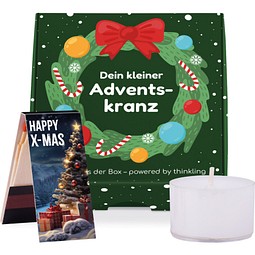 Klappbox S, Teelicht-Adventskranz & Streichhölzer, inkl. Druck