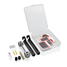 Kompaktes Fahrradreparaturset, transparent, schwarz