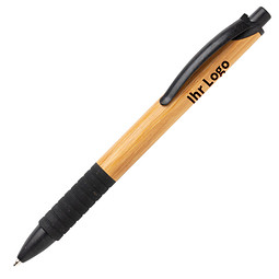 XD COLLECTION Druckkugelschreiber aus Bambus & Weizenstroh, blaue Mine, schwarz