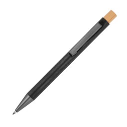Kugelschreiber aus Aluminium mit Bambusdrücker , schwarz