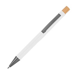 Kugelschreiber aus Aluminium mit Bambusdrücker , weiß