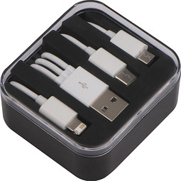 Kunststoffbox mit 3 in 1 USB-Ladekabel, schwarz