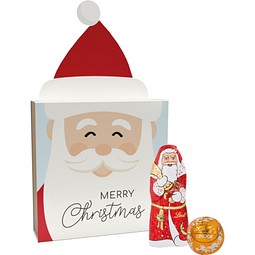 Lindt Präsent im Werbeschuber Weihnachtsmütze, Kleine Kostbarkeiten Santa, inkl. Druck