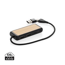 Link Dual Input USB Hub aus RCS rec. Kunststoff und Bambus, schwarz
