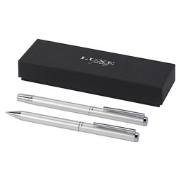 Lucetto Geschenkset mit Kugelschreiber und Tintenroller aus recyceltem Aluminium, silber