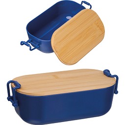 Lunchbox mit Bambusdeckel und Bügelverschluss, dunkelblau