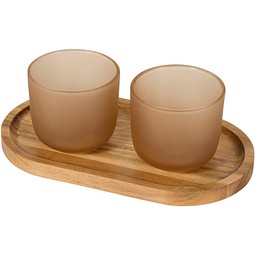 Male Set aus Holztablett und Glastassen, matt, oatmeal