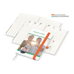 Geiger-Notes Match-Hybrid green+blue Notizbuch A5 Cover-Star Recycling-Matt, inkl. Druck, orange