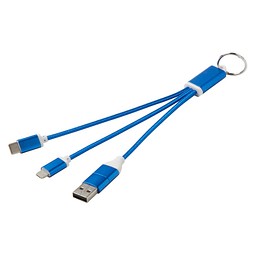 Metal 4-in-1 Ladekabel aus recyceltem Aluminium mit Schlüsselanhänger, royalblau