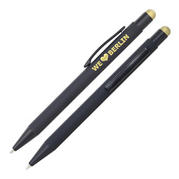 LANCE® Metall-Touch-Kugelschreiber Colour Line, schwarz/gold, farbige Glanzgravur in gold