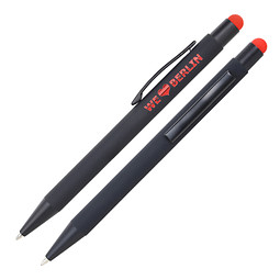 LANCE® Metall-Touchkugelschreiber, schwarz/rot, farbige Glanzgravur in rot