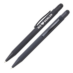 LANCE® Metall-Touch-Kugelschreiber Colour Line,blaue Mine, schwarz/schwarz, Glanzgravur in silber