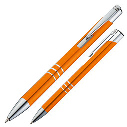 100 Kugelschreiber Metall Mit Gravur – Orange Matt, Blauschreibend, 100er Pack