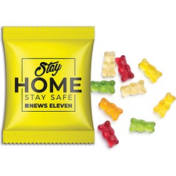 Mini-Gummibärchen vegan im Werbetütchen, 10 g, Verbundsfolie weiß, inkl. Druck