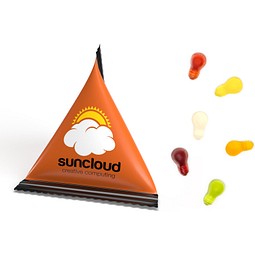 Mini Tetraeder Fruchtgummi, 10 g, Glühbirne, Folie weiß, inkl. Druck