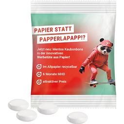 Minitüte, 8 g, recyclingfähiges Papier weiß, Mentos Kaudragee Mint, inkl. Druck