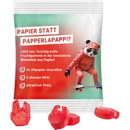 Minitüte Sonderform, 10 g, recyclingfähiges Papier, weiß, Fruchtgummi , 10 % Fruchtsaftanteil, inkl. Druck
