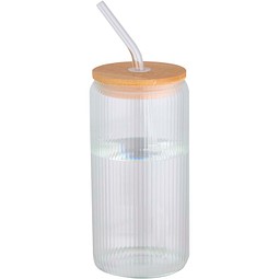 Mirage 500 ml einwandiges Glas aus Borosilikatglas mit Bambusdeckel, transparent