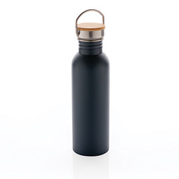 Moderne Stainless-Steel Flasche mit Bambusdeckel, blau