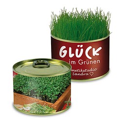 Natur-Konserve mit Samen, Gartenkresse, 1-seit. Druck