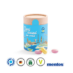 Papierdose Eco Maxi mit Mentos Kaudragees Fruit, inkl. Druck