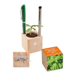Pflanz-Holz Büro mit Samen, Basilikum, 1-seit. Druck