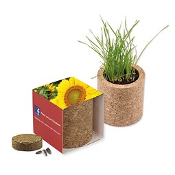 Pflanz-Kork rund mit Samen, Sonnenblume, 1-seit. Druck