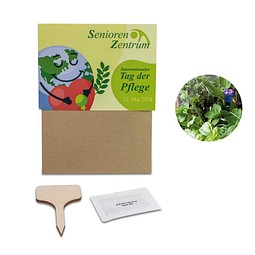 Pflanz-Set, 2er-Set, Kräutermischung / Sommerblumenmischung, 1-seit. Druck