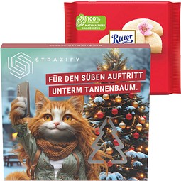 Präsentbox Premium, Tannenbaum-Stanzung, Ritter SPORT Marzipan Schokolade, inkl. Druck