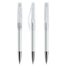 prodir® Druckkugelschreiber DS 2 mit polierter Metallspitze, blaue Mine, klar transparent