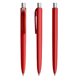 prodir® Druckkugelschreiber DS8 Soft Touch PRR Push, blaue Mine, dunkelrot/silber satiniert