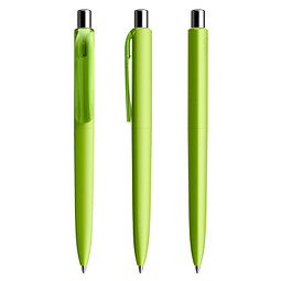 prodir® Druckkugelschreiber DS8 Soft Touch PRR Push, blaue Mine, hellgrün/silber poliert