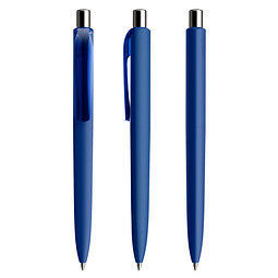 prodir® Druckkugelschreiber DS8 Soft Touch PRR Push, blaue Mine, klassikblau/silber poliert