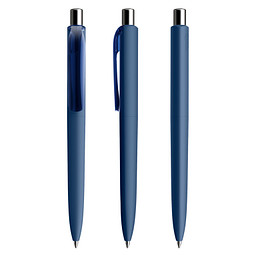 prodir® Druckkugelschreiber DS8 Soft Touch PRR Push, blaue Mine, dunkelblau/silber poliert
