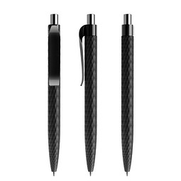 prodir® Kugelschreiber QS01 PMP Push, blaue Mine, schwarz/silber poliert