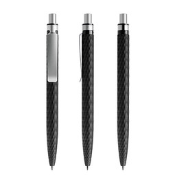 prodir® Druckkugelschreiber QS01 PMS Push, blaue Mine, schwarz/silber satiniert