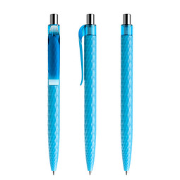 prodir® Druckkugelschreiber QS01 PMT Push, blaue Mine, cyanblau/silber poliert