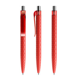 prodir® Druckkugelschreiber QS01 PMT Push, blaue Mine, rot/silber poliert