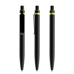 prodir® Druckkugelschreiber QS01 PQS Push, blaue Mine, kohlschwarz/schwarz satiniert/gelbgrün