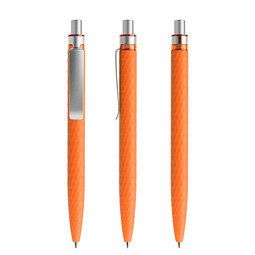 prodir® Druckkugelschreiber QS01 Soft Touch PRS Push, blaue Mine, orange/silber satiniert