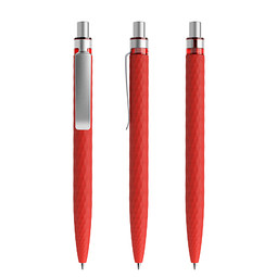 prodir® Druckkugelschreiber QS01 Soft Touch PRS Push, blaue Mine, rot/silber satiniert