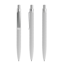 prodir® Druckkugelschreiber QS01 Soft Touch PRS Push, blaue Mine, zementgrau/silber satiniert