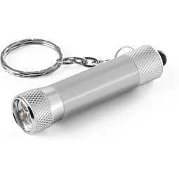 RE-LERGAN. Schlüsselanhänger aus Aluminium (92% recycelt) mit 3-Licht-LED-Taschenlampe, Satinsilber