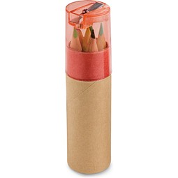 ROLS. Bleistiftbox mit 6 Buntstiften und einem Deckel mit Anspitzer, Rot
