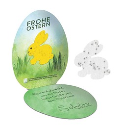 Samenpapier in Klappkärtchen Ei, Häschen, 2-seit. Druck