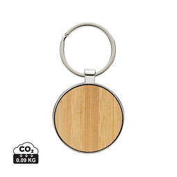 Schlüsselanhänger aus RCS rec. Zinklegierung mit Bambus, silber, braun