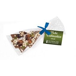 Schoko Christmas Tree, Vollmilchschokolade & Nüsse, Blaue Schleife, inkl. Druck